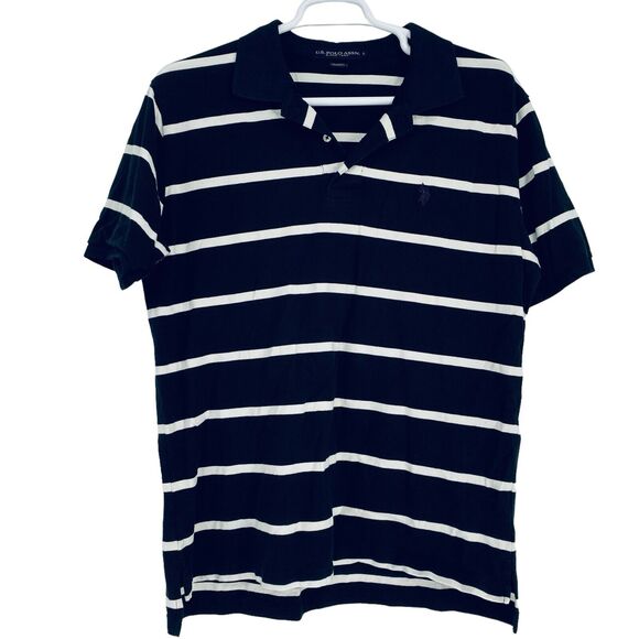 US Polo Assn. Mens Shirt Size Large Bl/Wh 100% Cotton Pullover Short Sleeve - Picture 1 of 6